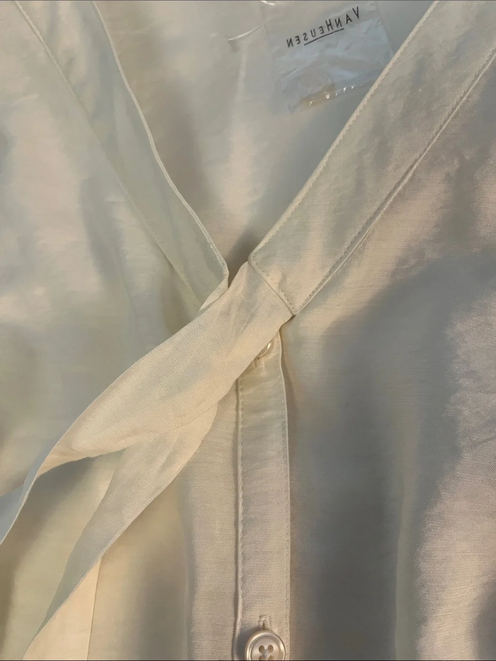 Van Heusen Cream Short-Sleeve Tie-Front Blouse
